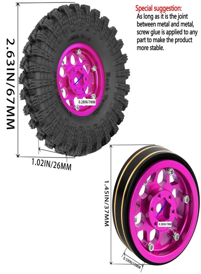 hopsupRC إطارات عجلات hopsupRC مقاس 1.3 بوصة لسيارات التحكم عن بعد Trx4m SCX24 بمقياس 1/18 و1/24، (4 قطع)، جنوط عجلات ألومنيوم 1.3 بوصة بنظام Beadlock وحلقات نحاسية، إطارات لجميع التضاريس، لون وردي - Image 3